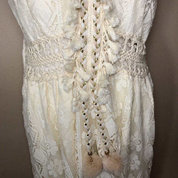 PZEOB Boho Cream Lace Midi Festival Summer Dress Vtg 70s Ins Womens Size NO TAG - Picture 5 of 16